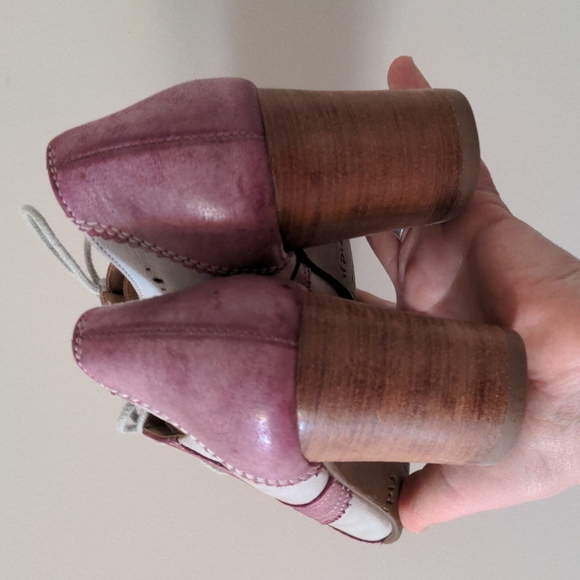 Fidji leather pink-rose & white heels - Picture 4 of 11